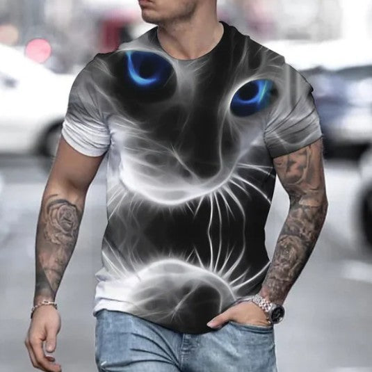 Animal Print 3dT Shirt Cute Cat Short Sleeve Men