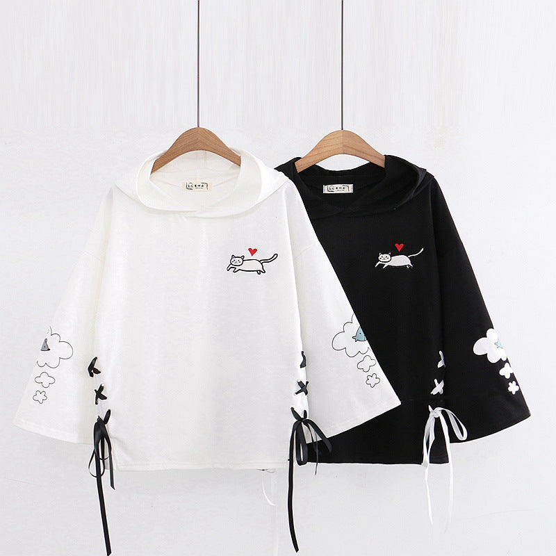 Japanese College StyleSweater With A Hood And Loose Spring Jacket Thin Strap Girly Dress