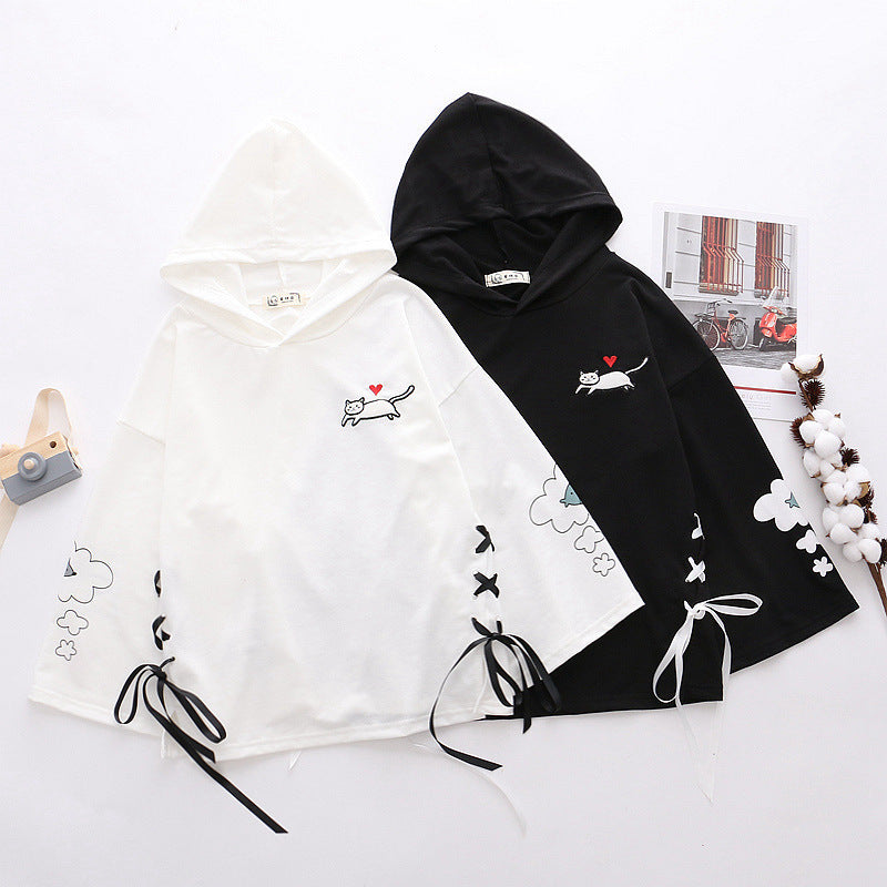 Japanese College StyleSweater With A Hood And Loose Spring Jacket Thin Strap Girly Dress