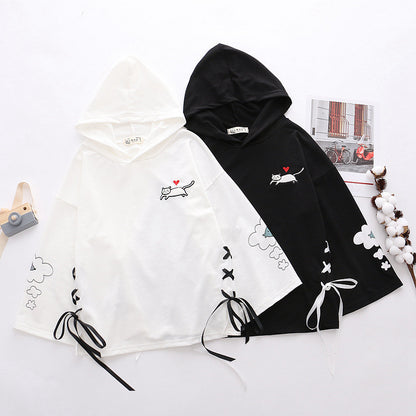 Japanese College StyleSweater With A Hood And Loose Spring Jacket Thin Strap Girly Dress