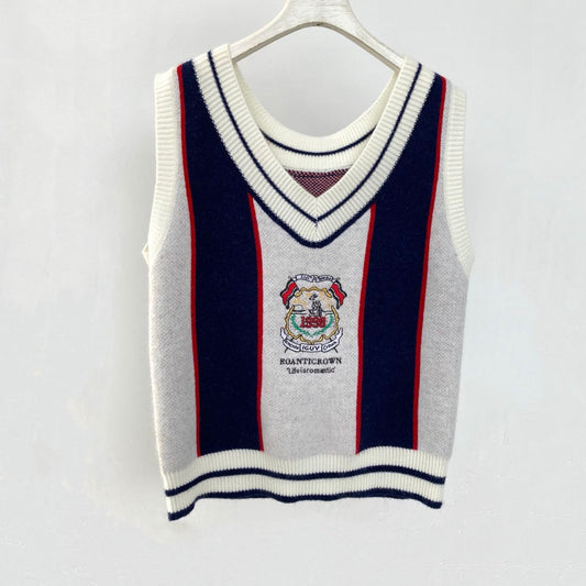 Knitted Loose Embroidered Vest College Style Girl Autumn And Winter Jacket Sweater