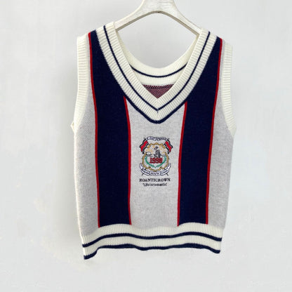 Knitted Loose Embroidered Vest College Style Girl Autumn And Winter Jacket Sweater