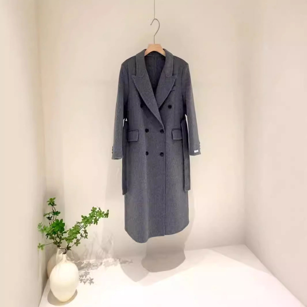 Double-breasted Shoulder Double-sided Wool Overcoat