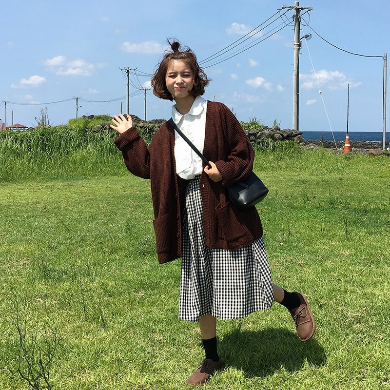 Single Breasted V-Neck Pocket Loose College Jacket