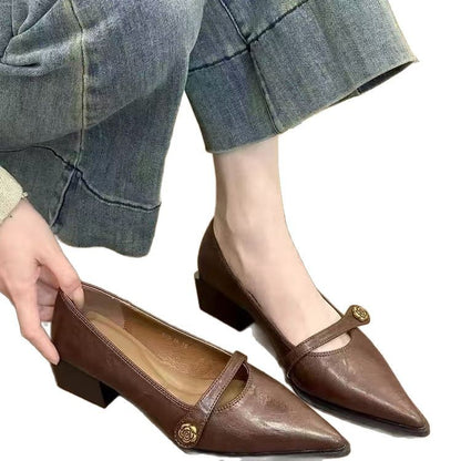 Versatile Fashion Retro Low-cut High Heels Women Camellia