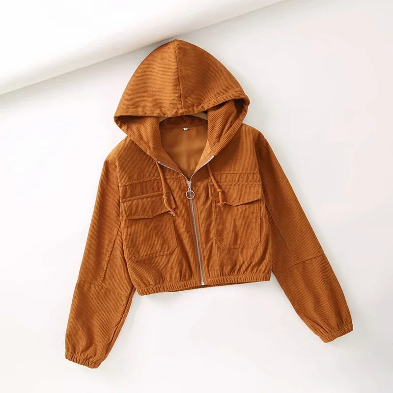 High-waisted crop crop short zip jacket