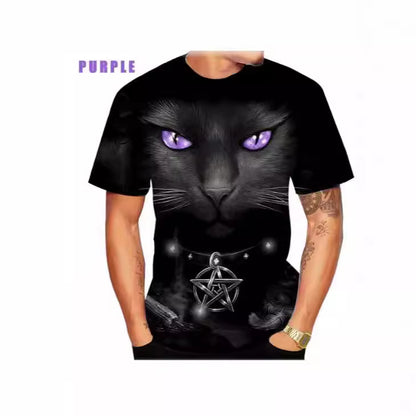 Animal Print 3dT Shirt Cute Cat Short Sleeve Men