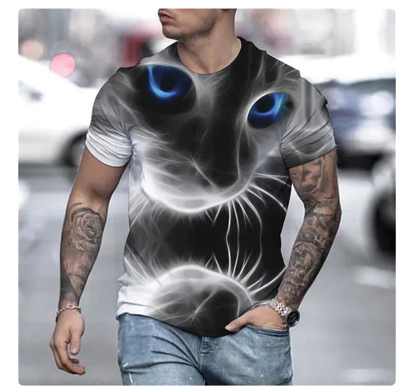 Animal Print 3dT Shirt Cute Cat Short Sleeve Men
