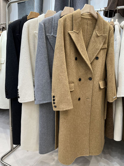 Double-breasted Shoulder Double-sided Wool Overcoat