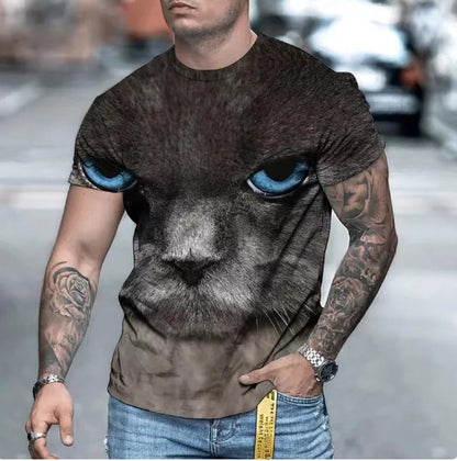 Animal Print 3dT Shirt Cute Cat Short Sleeve Men
