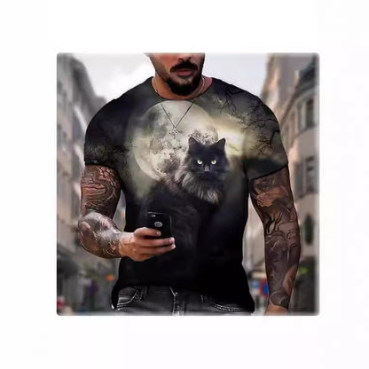 Animal Print 3dT Shirt Cute Cat Short Sleeve Men