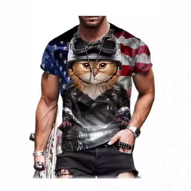 Animal Print 3dT Shirt Cute Cat Short Sleeve Men