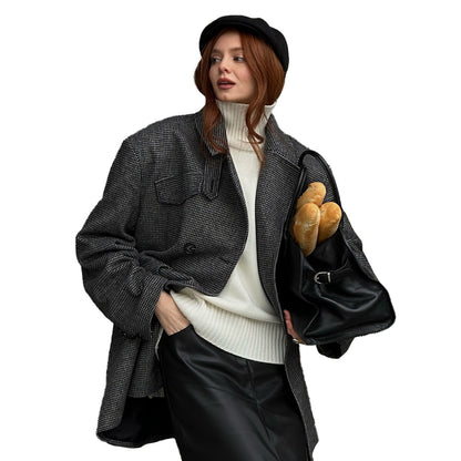 Women's Mid-length Double-breasted Coat British-style Jacket