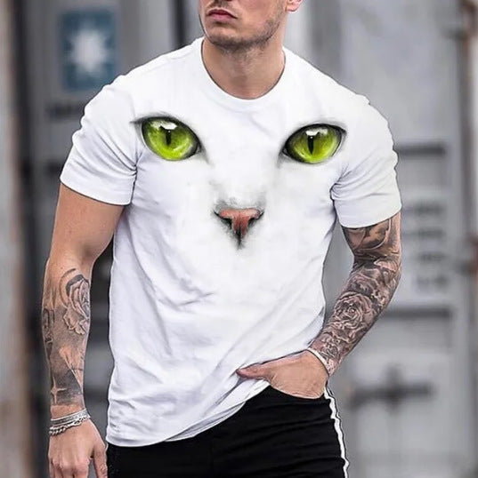 Animal Print 3dT Shirt Cute Cat Short Sleeve Men