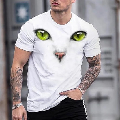 Animal Print 3dT Shirt Cute Cat Short Sleeve Men