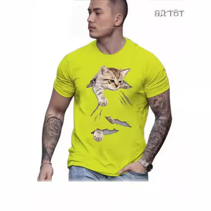Animal Print 3dT Shirt Cute Cat Short Sleeve Men